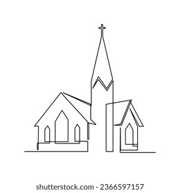 Church Single continuous line illustration template