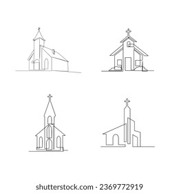 Church Single continuous line illustration template
