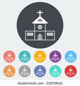 Church. Single flat icon on the circle. Vector illustration.