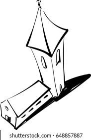 Church Sketch Illustration On White Background.