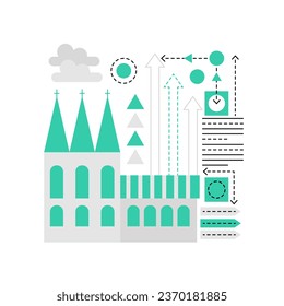 Church in smart city. Modern and innovative urban infrastructure graphic incon illustration