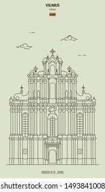 Church of St. Johns in Vilnius, Lithuania. Landmark icon in linear style