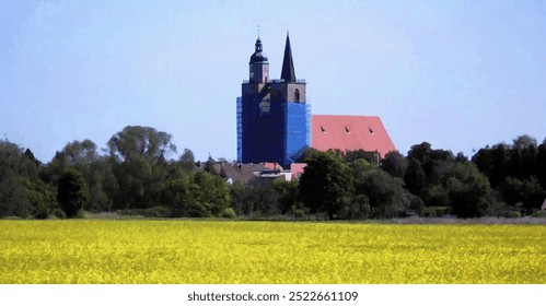 A Igreja de São Nicolau, o Maravilhoso. Pintura moderna. Desenho na tela de desenho. Uma pintura a óleo.