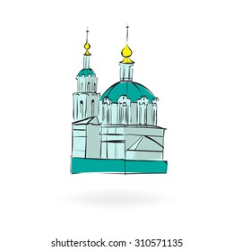 Church of St. Nicholas in Zayaitskom  icons historic church building in Moscow , vector