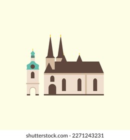 Iglesia de San Pedro en Poříčí en Praga. Ilustración de estilo plano. 