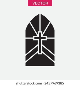 Church stain glass window icon. vector flat black illustration on white background..eps