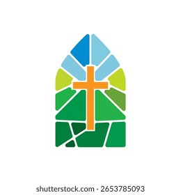 Church stain glass window icon isolated on white background