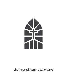 Church Stain Glass Window Vector Icon. Filled Flat Sign For Mobile Concept And Web Design. Stained Glass With Cross Simple Solid Icon. Symbol, Logo Illustration. Pixel Perfect Vector Graphics