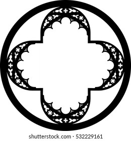 Church stained glass gothic window shape in a form of a round cross in a circle. Design graphic element vector illustration.