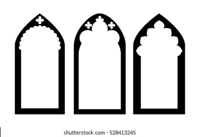 Church stained glass gothic windows, vector illustration, graphic element design.