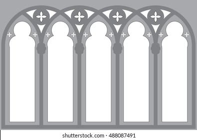 Church Stained Glass Windows. Black And White Vector Illustration.