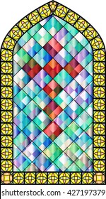 Church stained glass windows, with a cross. vector color illustration.