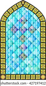 Church stained glass windows, with a cross. vector color illustration.