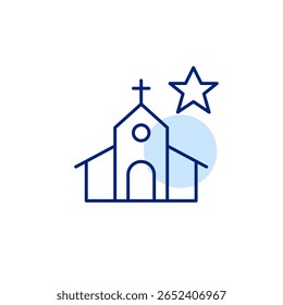 Church and star. Featured religious service, notable or favorite praying place. Pixel perfect, editable stroke vector icon