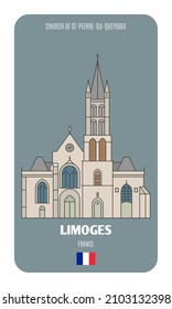 Iglesia de St-Pierre-du-Queyroix en Limoges, Francia. Símbolos arquitectónicos de las ciudades europeas. Vector colorido 