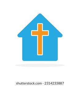 Church symbol. Christian cross icon. Religion icon. Vector illustration. Church House with christian cross