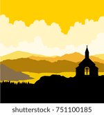 The church symbol on the hill.vector background