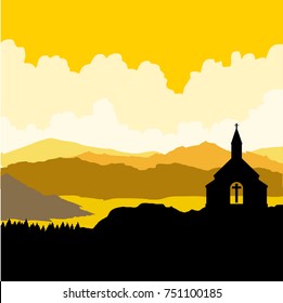 The church symbol on the hill.vector background