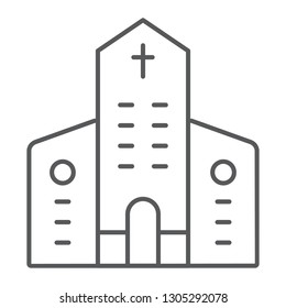 Church thin line icon, architecture and christian, building sign, vector graphics, a linear pattern on a white background, eps 10.