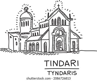 Church of tindari near the city patti sicily. Sketchy hand-drawn vector illustration.