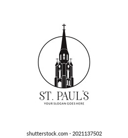 church tower architect with cross logo and vector