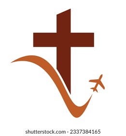 Church travel logo design vector illustration. Church and air plane logo icon.