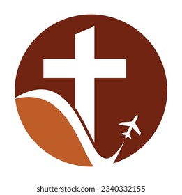 Church travel logo design vector illustration. Church and air plane logo icon.
