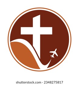 Church travel logo design vector illustration. Church and air plane logo icon.