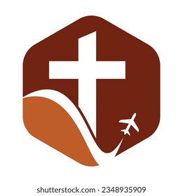 Church travel logo design vector illustration. Church and air plane logo icon.
