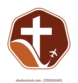 Church travel logo design vector illustration. Church and air plane logo icon.