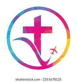 Church travel logo design vector illustration. Church and air plane logo icon.