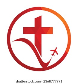 Church travel logo design vector illustration. Church and air plane logo icon.