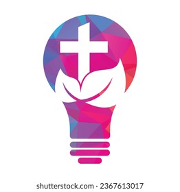 church tree bulb shape concept vector logo design. Cross tree logo design.