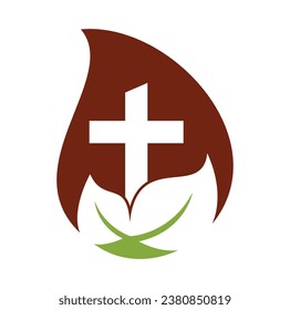 diseño del logotipo vectorial de forma de caída de árbol de iglesia. Diseño del logotipo de árbol cruzado.