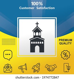 church vector glyph color icon. With yellow and blue background option