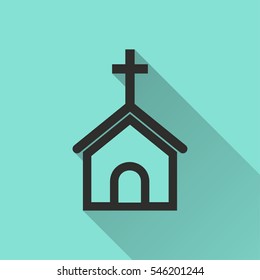 Church vector icon. Black illustration isolated on green background for graphic and web design.