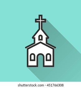 Church vector icon with long shadow. IIllustration isolated for graphic and web design.