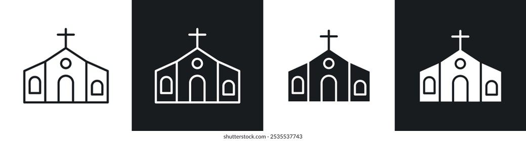 Ícone do vetor da Igreja definido em preto e branco. Ilustração de EPS 10