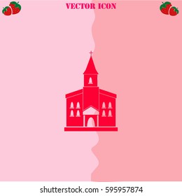 Church vector  icon. Strawberry Background.