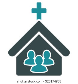 Church vector icon. Style is bicolor flat symbol, soft blue colors, rounded angles, white background.