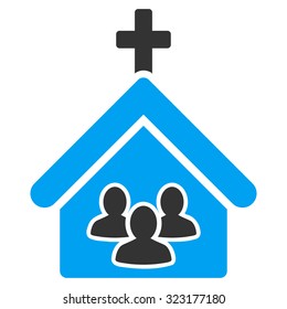 Church vector icon. Style is bicolor flat symbol, blue and gray colors, rounded angles, white background.