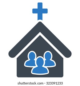 Church vector icon. Style is bicolor flat symbol, smooth blue colors, rounded angles, white background.