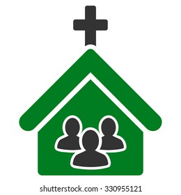 Church vector icon. Style is bicolor flat symbol, green and gray colors, rounded angles, white background.