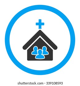 Church vector icon. Style is bicolor flat rounded symbol, blue and gray colors, rounded angles, white background.