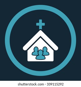 Church vector icon. Style is bicolor flat rounded symbol, blue and white colors, rounded angles, dark blue background.