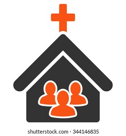 Church vector icon. Style is bicolor flat symbol, orange and gray colors, rounded angles, white background.