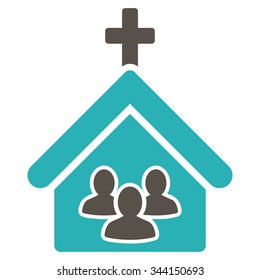 Church vector icon. Style is bicolor flat symbol, grey and cyan colors, rounded angles, white background.