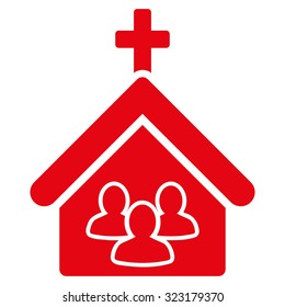 Church vector icon. Style is flat symbol, red color, rounded angles, white background.