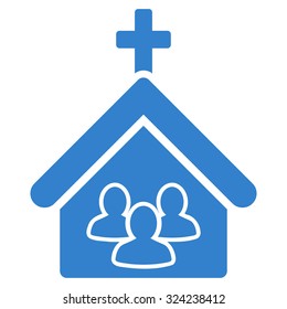 Church vector icon. Style is flat symbol, cobalt color, rounded angles, white background.