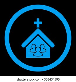 Church vector icon. Style is flat rounded symbol, blue color, rounded angles, black background.